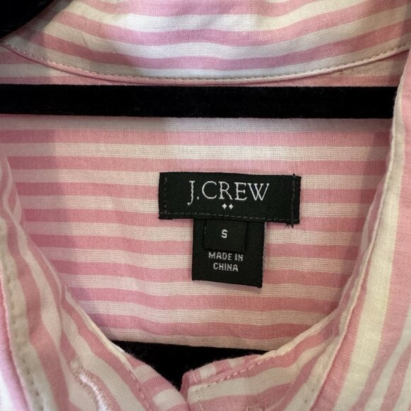 J.Crew Striped Long-Sleeve Stand Collar Half-Button-Down Pink-White Shirt - Picture 5 of 6